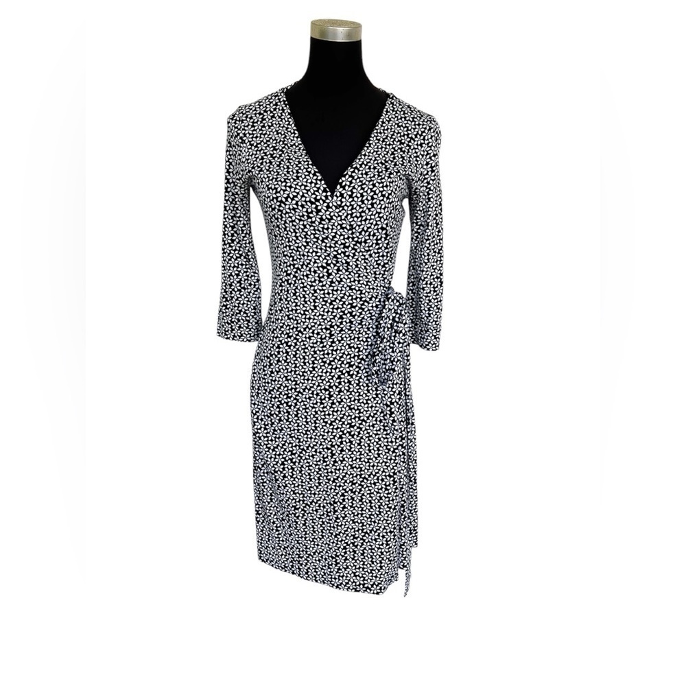 Diane Von Furstenburg DVF Julian Two Wrap Dress Womens Size 6 Black White